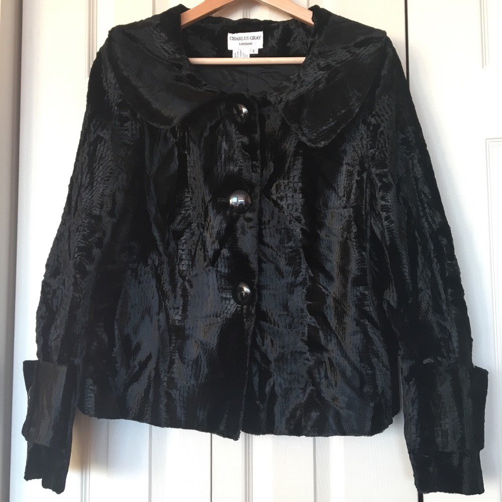 Charles Gray mock croc print velvet jacket